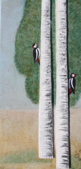 Björk med hackspett - Gittas verkstad